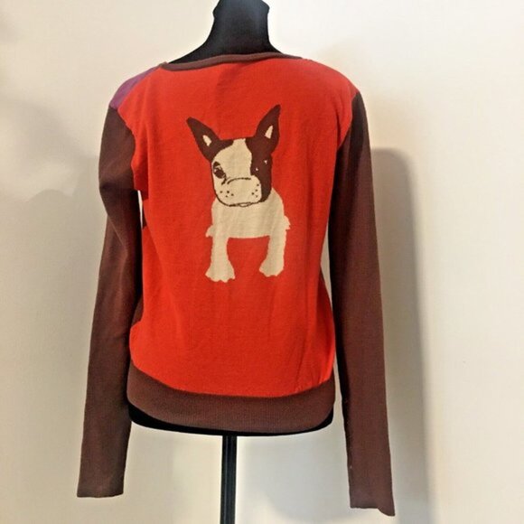 Twinkle by Wenlan Sweaters - TWINKLE BY WENLAN Brown/Purple/Red Cropped Argyle Wool French Bulldog Sweater SM